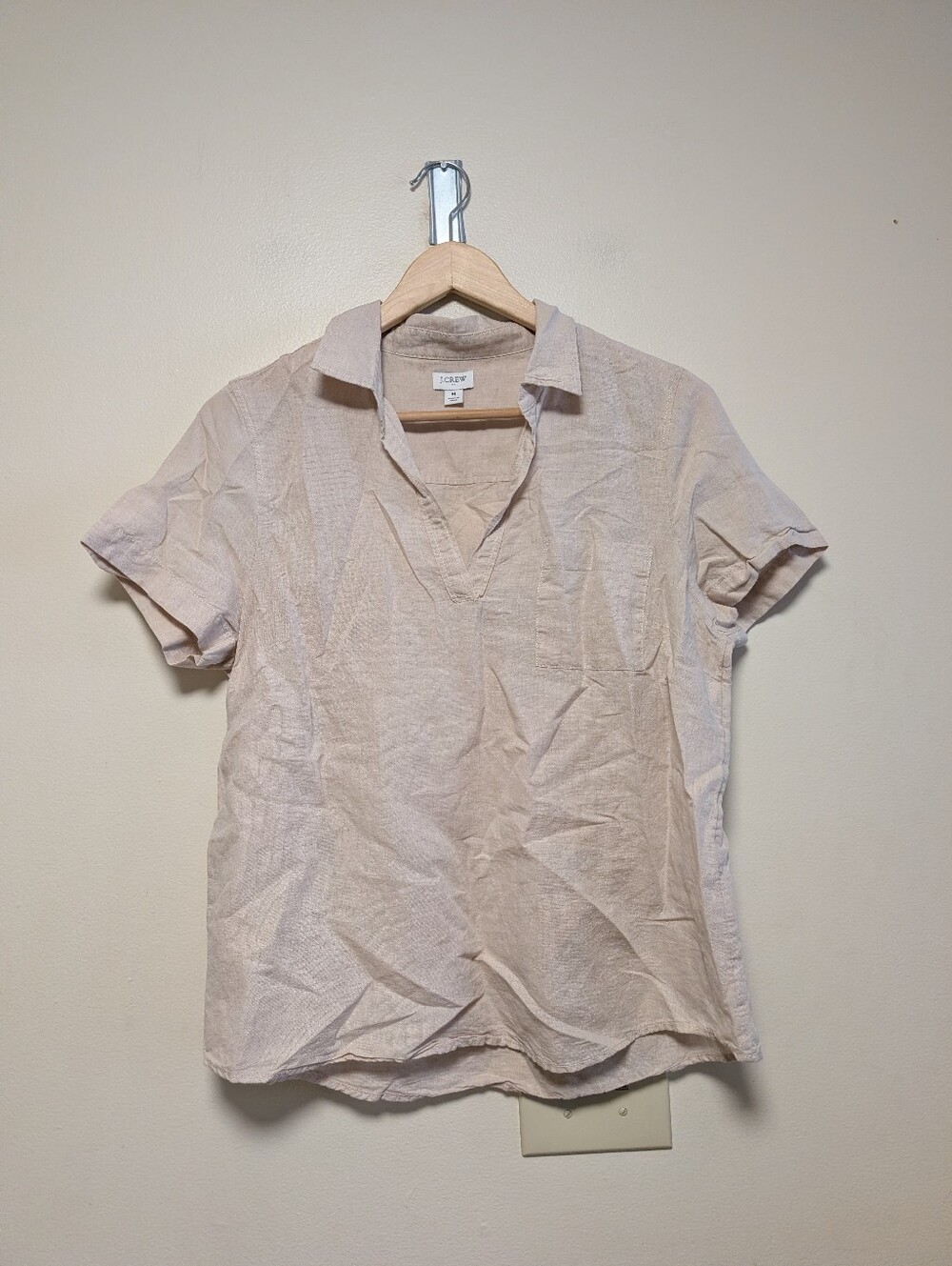 J.Crew Linen Cotton Popover Shirt Medium Beige Coastal Preppy